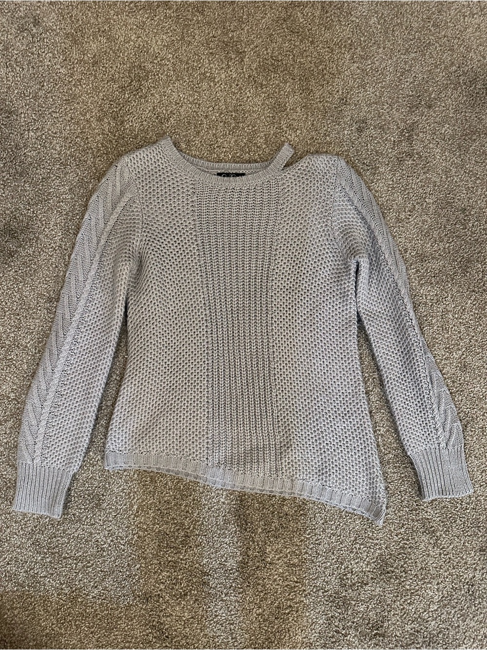 Jessica Simpson Light Gray Cable Sleeve Crewneck Sweater